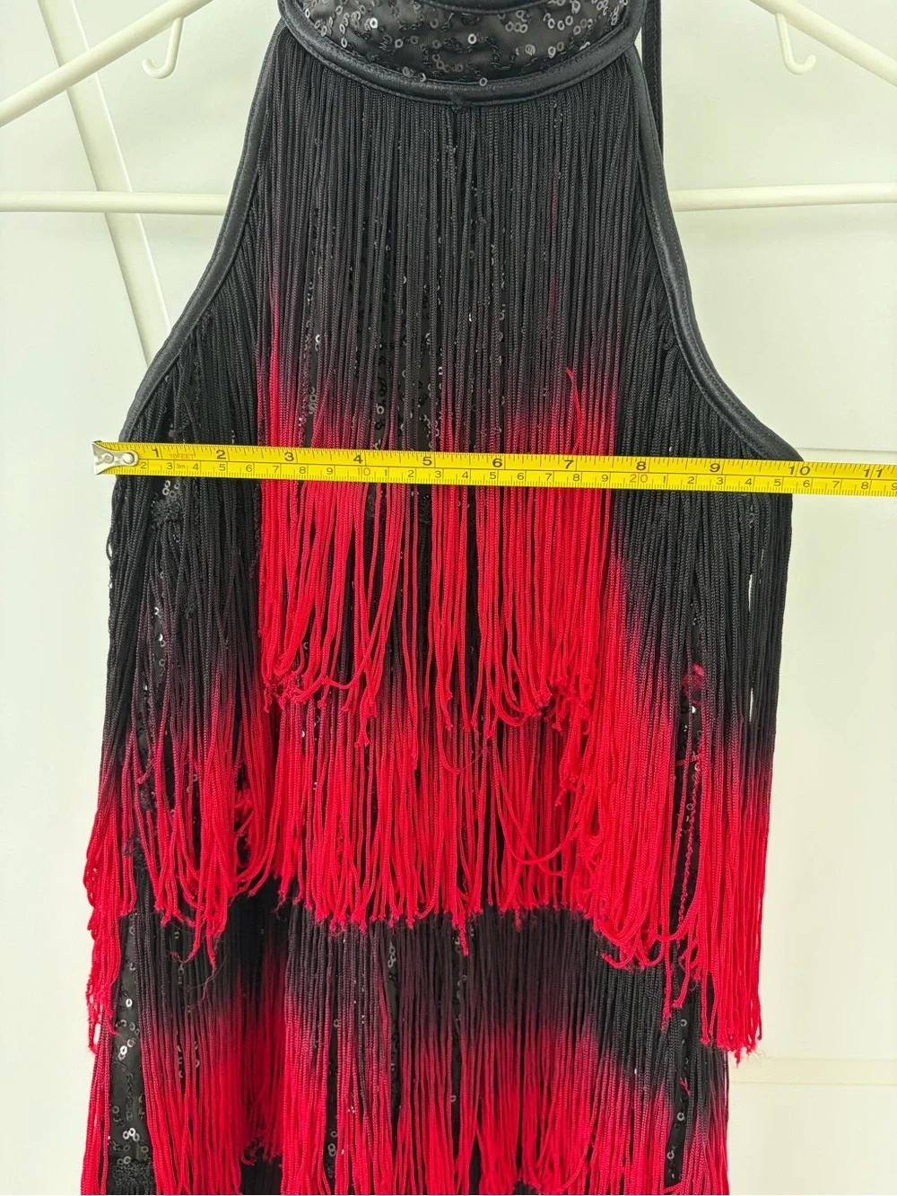 Weissman Fringe Dance Costume Kids LC Red Black Sequin Jazz Tap Leotard